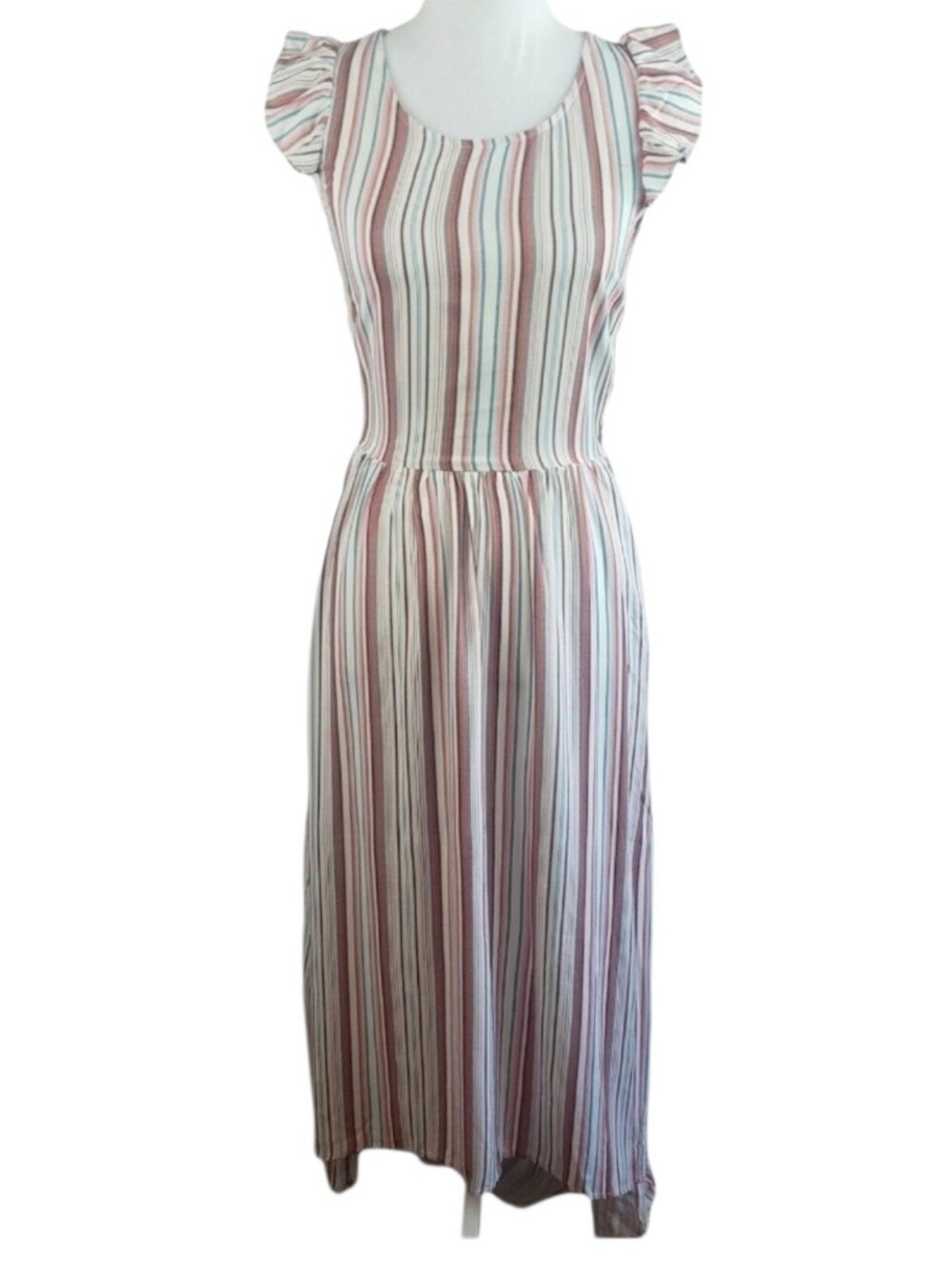 Love Fire Boho Striped Maxi Dress M Smocked Waist Keyhole Back NWT